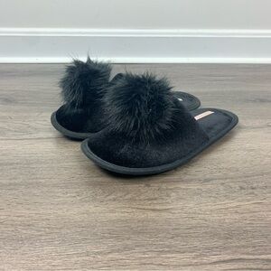 Victoria’s Secret Pom Pom Black Velvet Slippers Size Large
